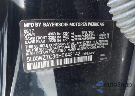 2017 BMW X3 Sdrive28I from USA, damaged, VIN 5UXWZ7C36H0X43142